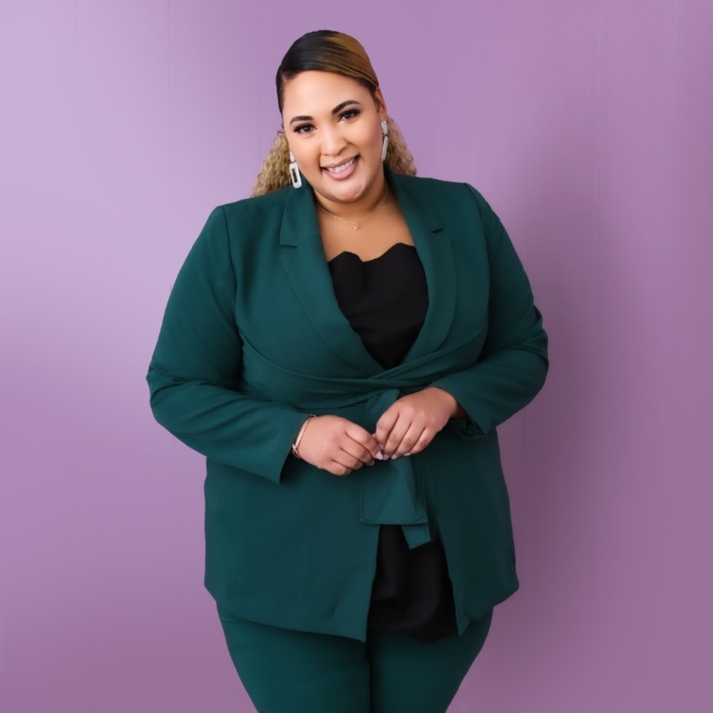 Green pant suit by Eloquii, size 24.